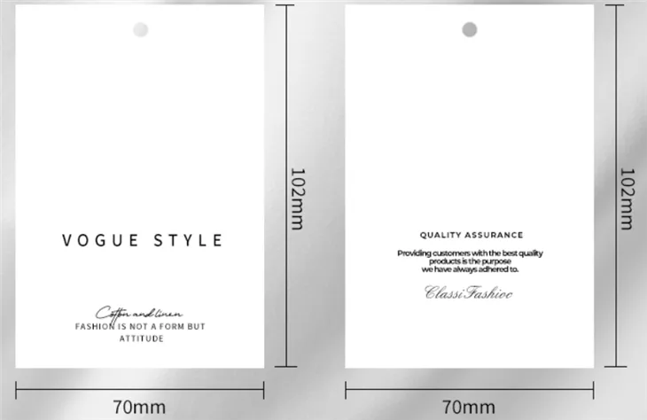 Hängetiketter för män och kvinnor, Hängetiketter för kläder, Design och tillverkning av hängetiketter, Kvalifikationscertifikat, Etiketter, Papperskort C1s White Ivory Board Paper Box Board